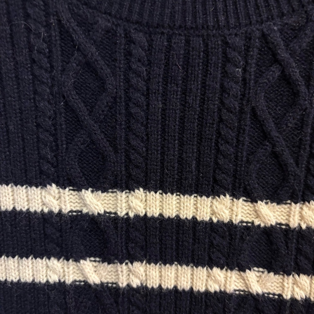 Talbots Navy and White Striped Long Sleeve Cable Knit Sweater Dress - Picture 6 of 8